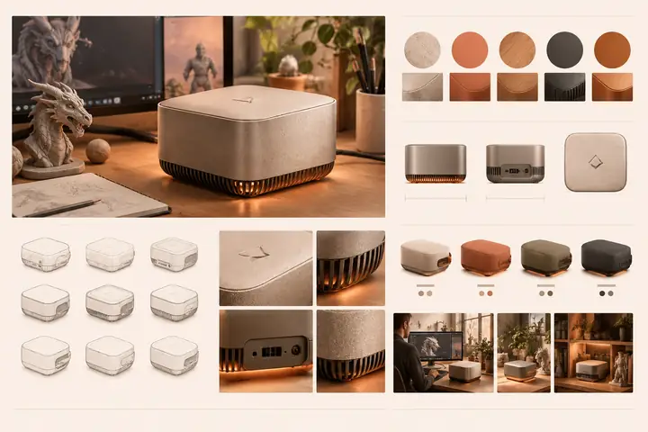 Annotated small speaker product design sheet
