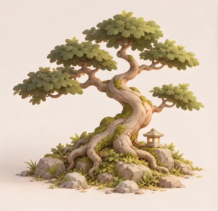 Illustrated bonsai tree concept