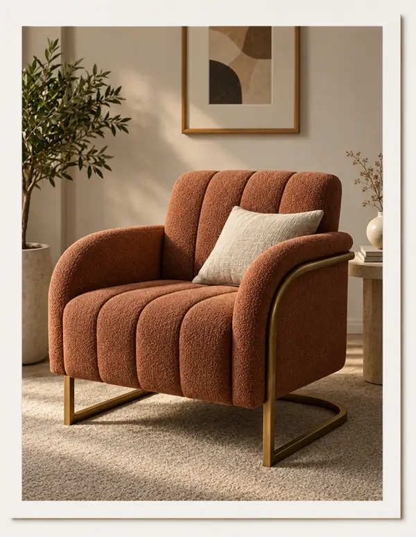 Photograph of an upholstered chair in a living room
