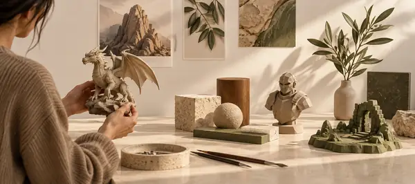 Warm neutral and olive material palette