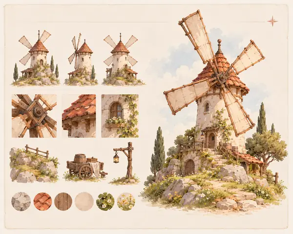 Whimsical windmill reference art